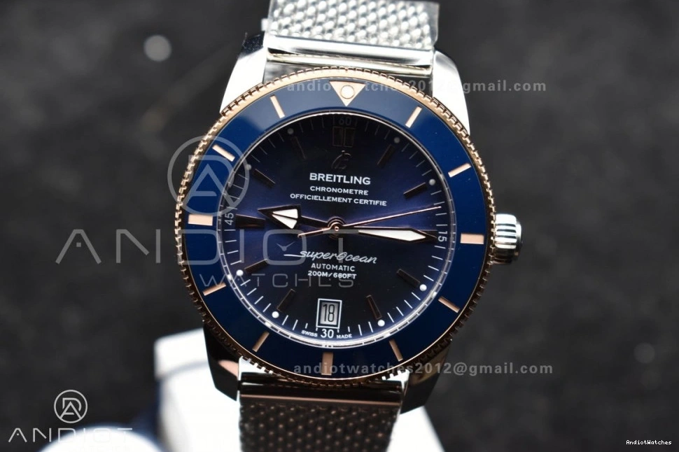 on Bezel A and RG Mesh WaterResistant Dial SuperOcean 1172 Blue BLSF Bezel Bracelet Blue Ceramic 42mm SS II Heritage 0516